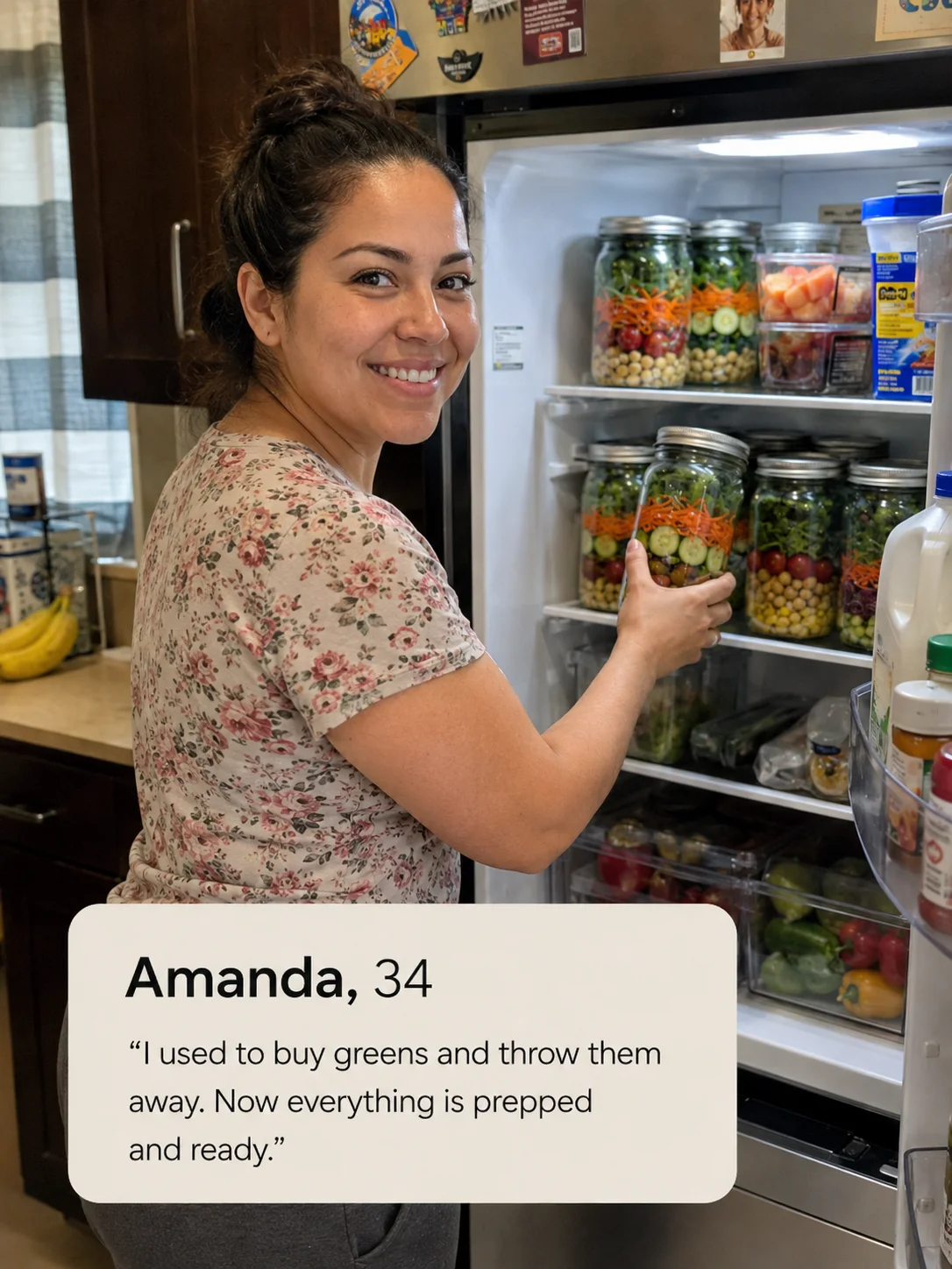 Emma, 34 — I used to buy greens and bin them. Now everything is prepped and ready