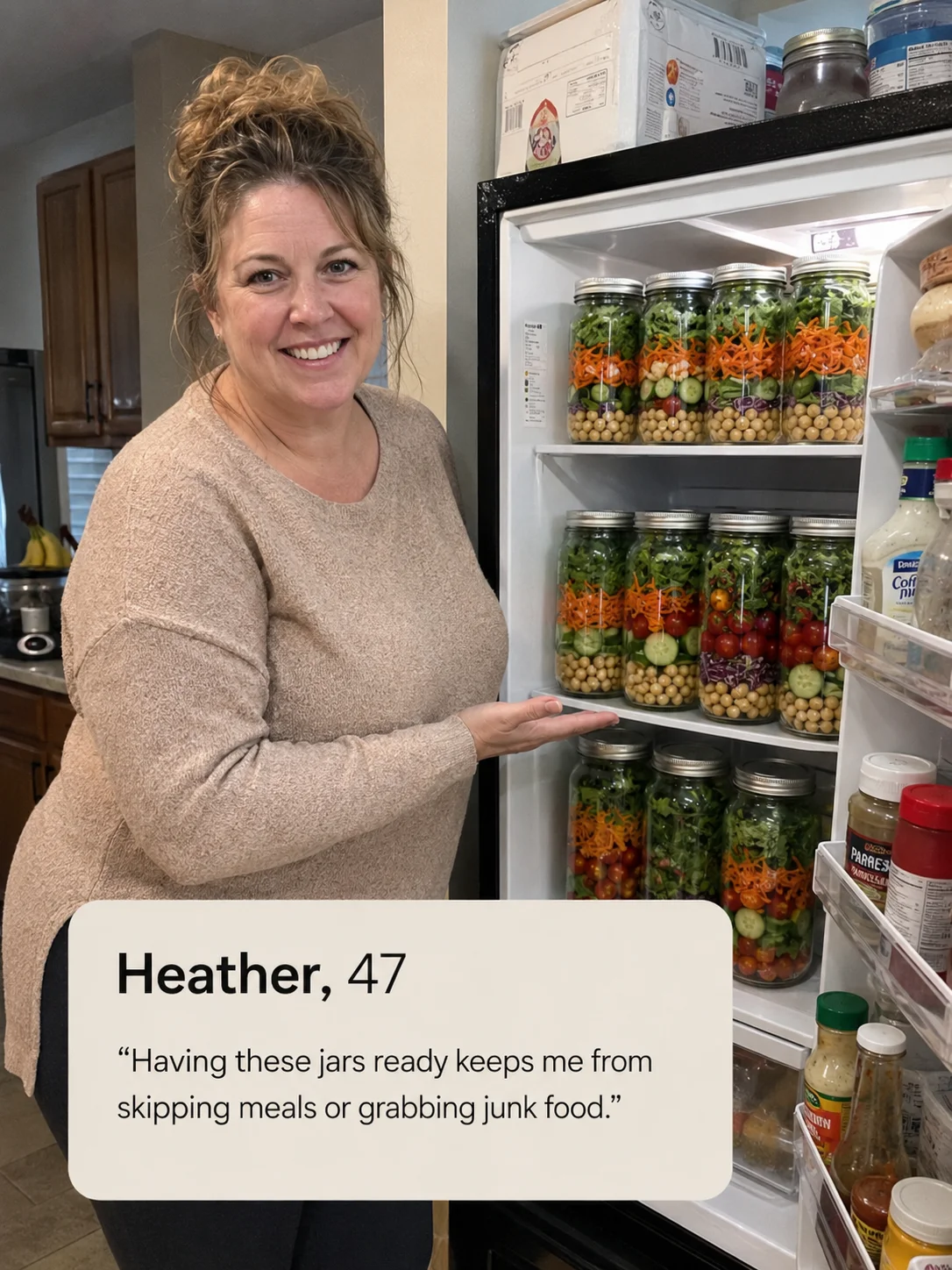 Fiona, 47 — Having these jars ready stops me from skipping meals or grabbing something rubbish