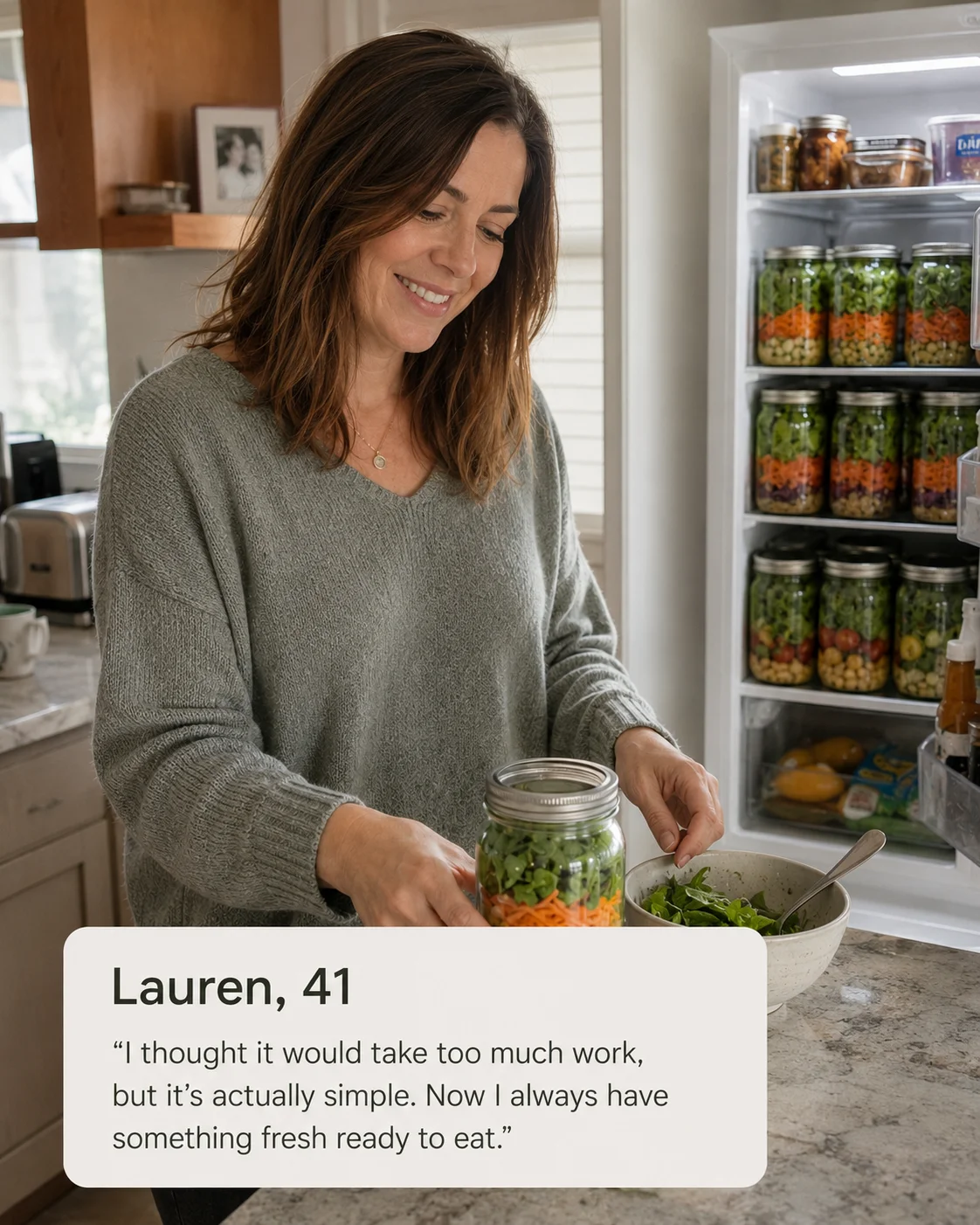 Olivia, 41 — I thought it would take ages, but it's actually dead simple. Now I always have something fresh ready